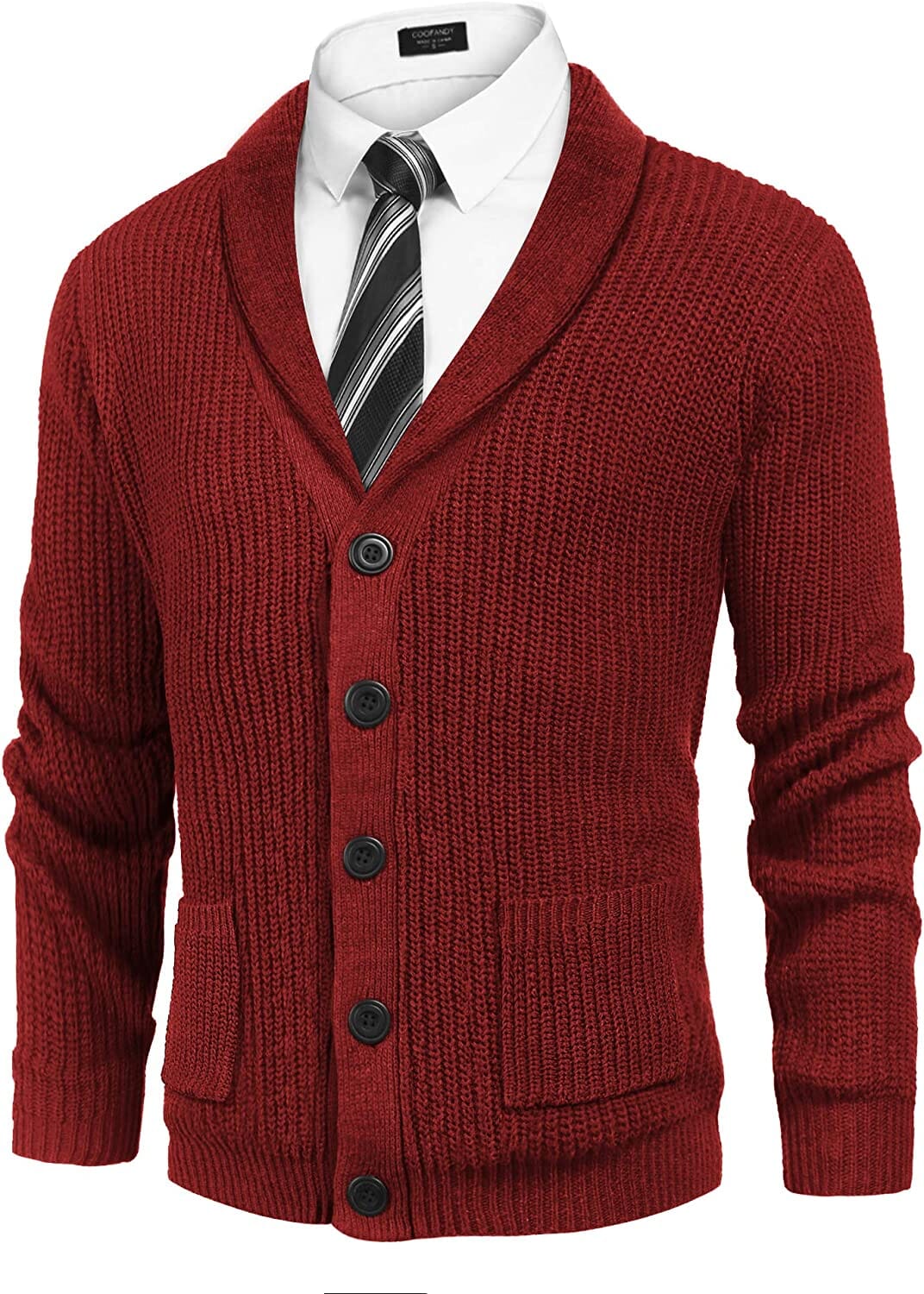 Lapel Button Up Cable Knit Cardigan with Pockets (US Only)