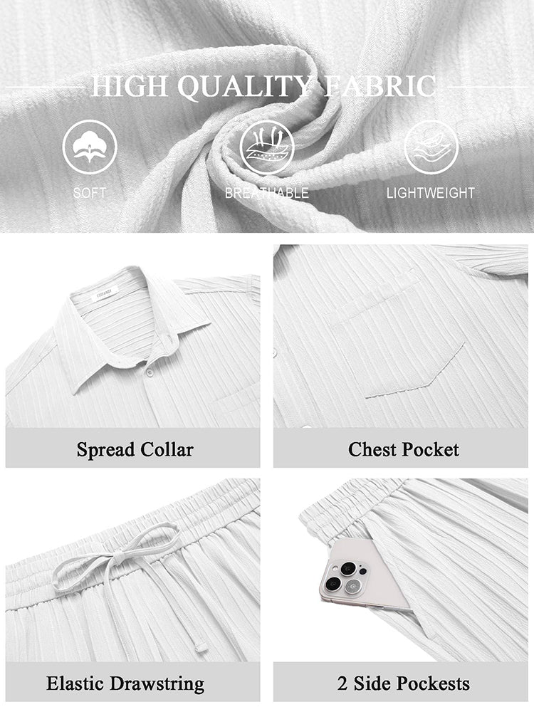 Casual Textured Shirt Shorts Vacation Set (US Only)