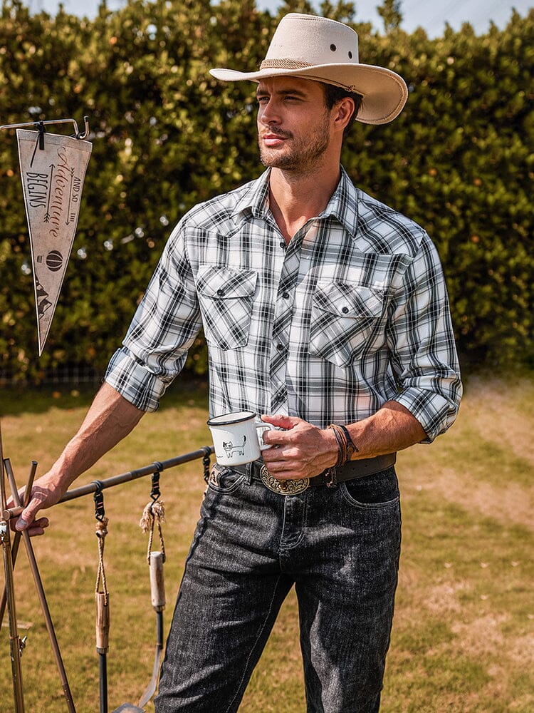Plaid Long Sleeve Casual Shirt with Pockets (US Only)