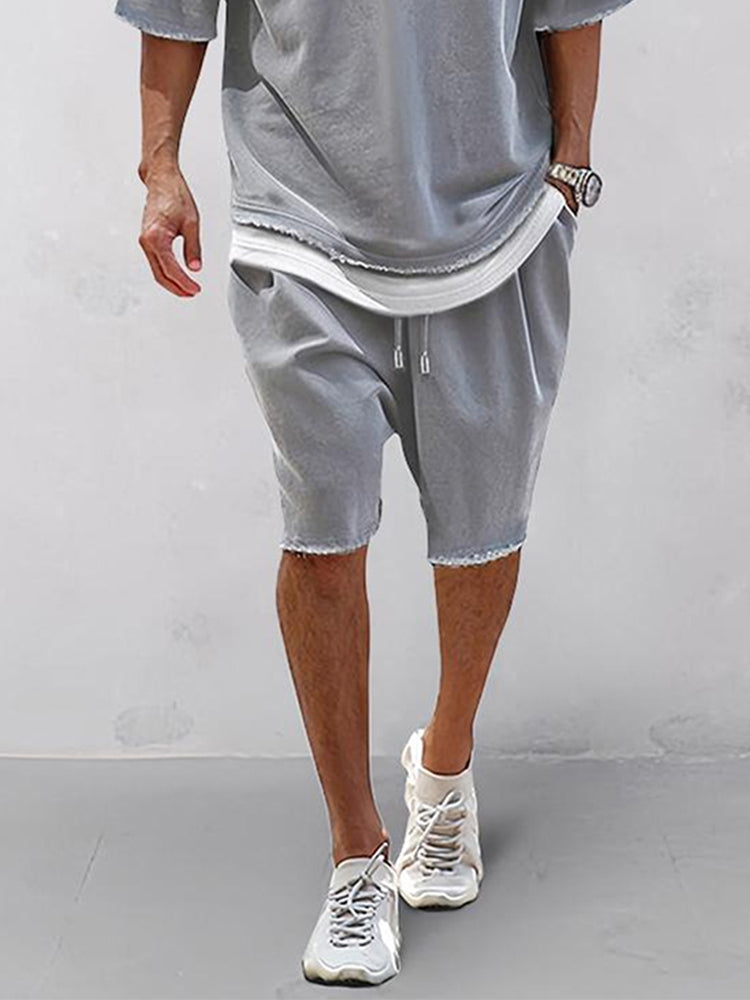 Athleisure Contrast Fake 2-Piece Shirt Set