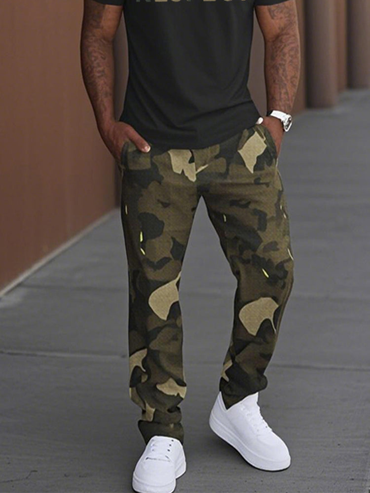 Casual Military Camo Print T-Shirt Set