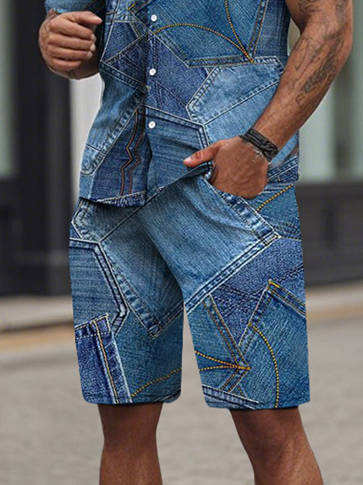 Stylish Denim-Look Printed 2-Piece Set