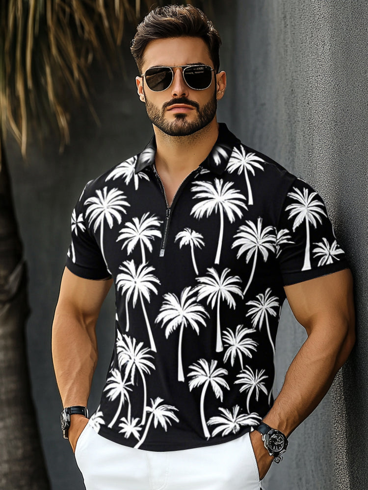 Classic Fit Coconut Tree Print Polo Shirt