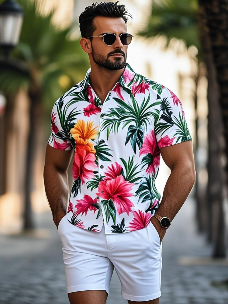 Tropical Plant Print Resort Wear Shirt