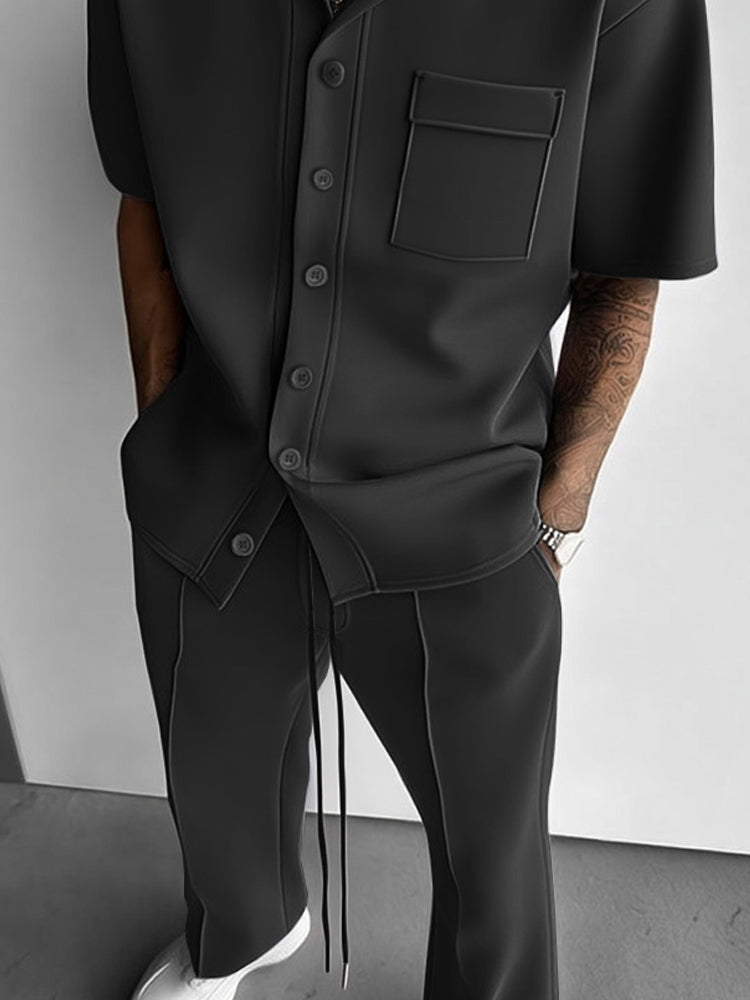 Urban Street Style Hooded Shirt Set