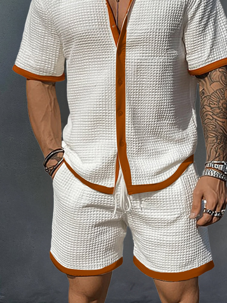 Casual Two-Tone Textured Shirt Set