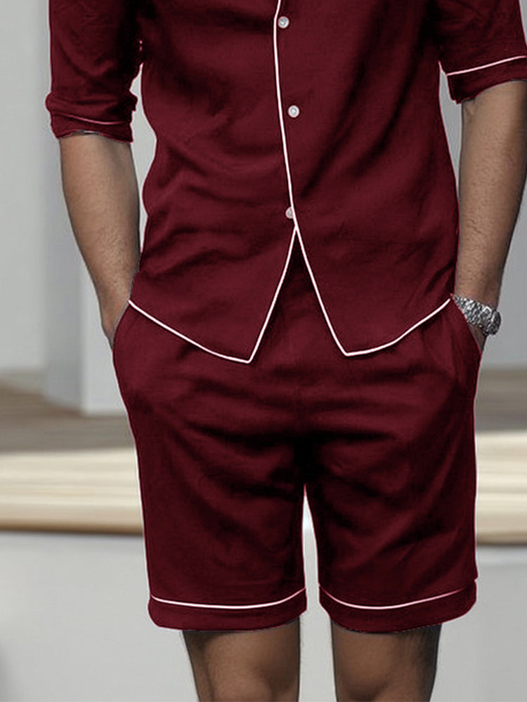 Casual Line Design Shirt Shorts Set