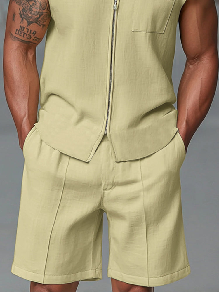 Athleisure Zipped Tank Top Shorts Set