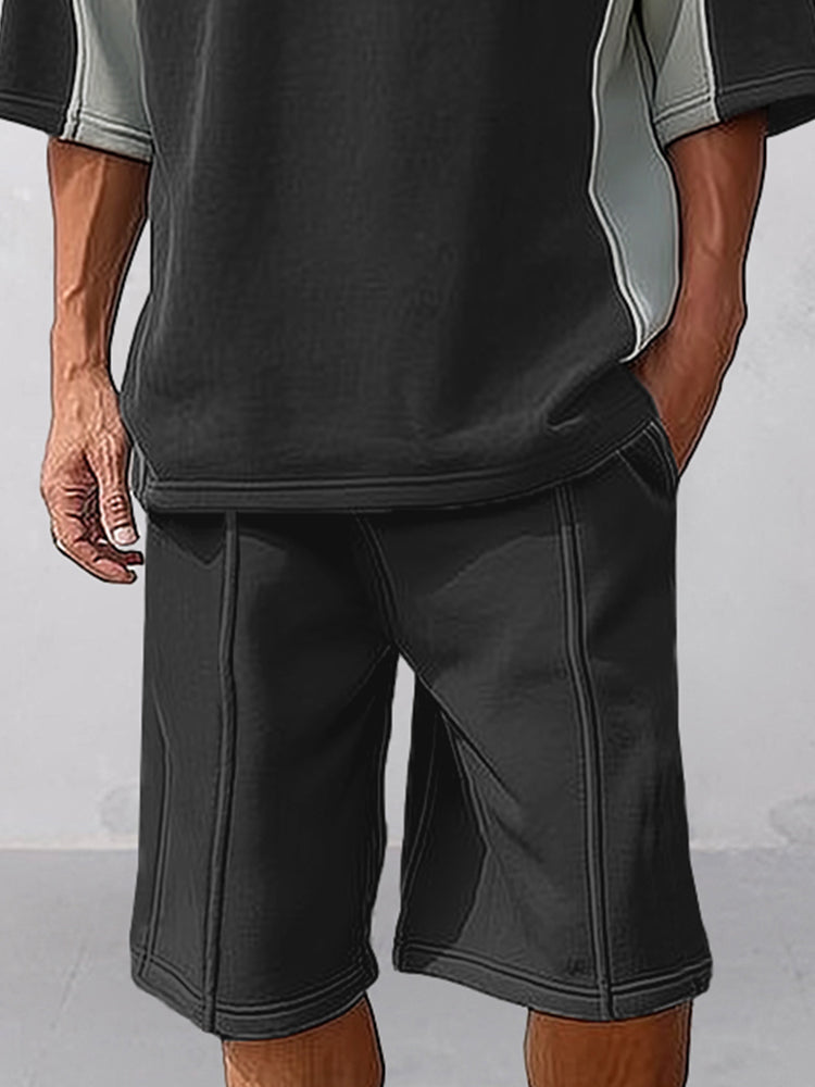 Athleisure Colorblock Patchwork T-Shirt Set