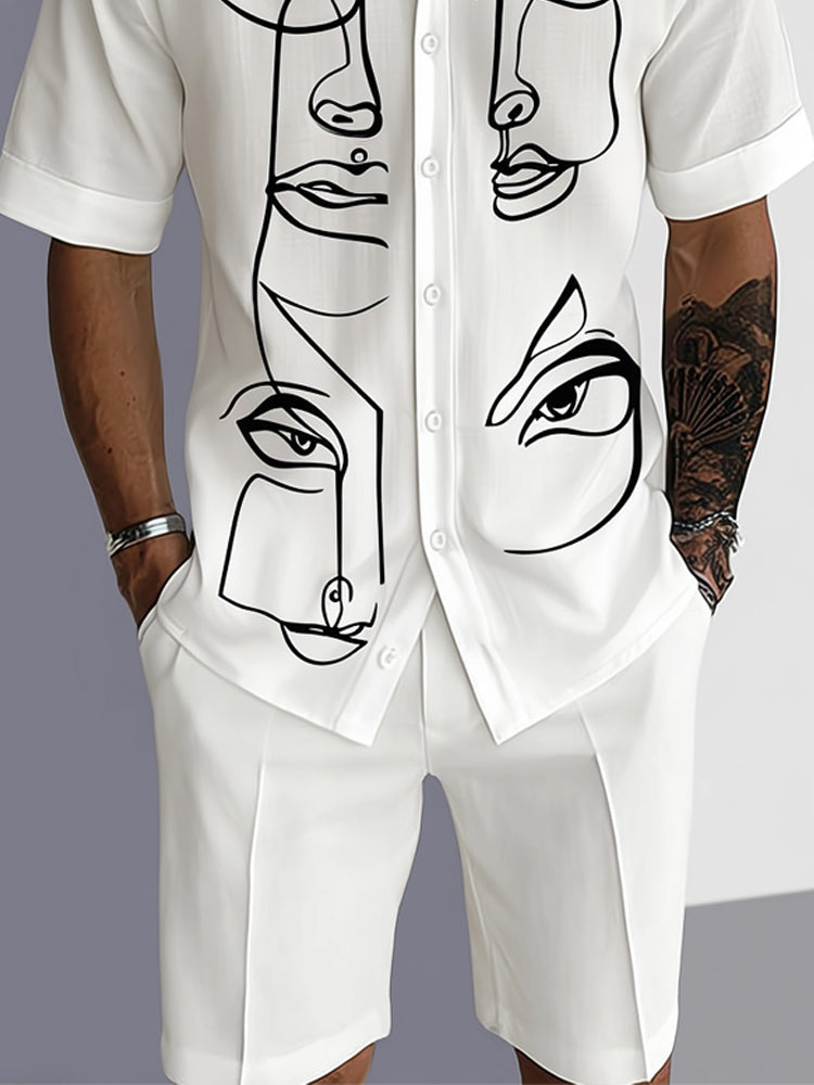 Leisure Artistic Print Shirt Shorts Set