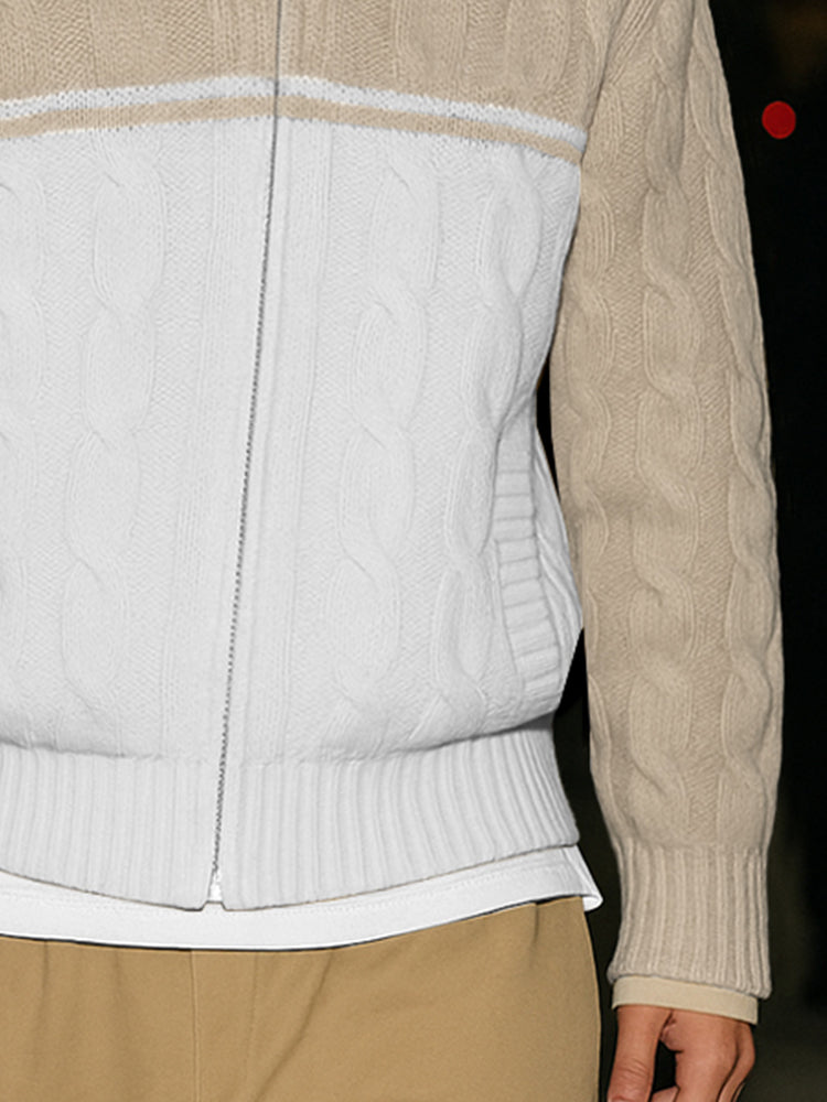 Comfy Two-Tone Cable Knit Jacket