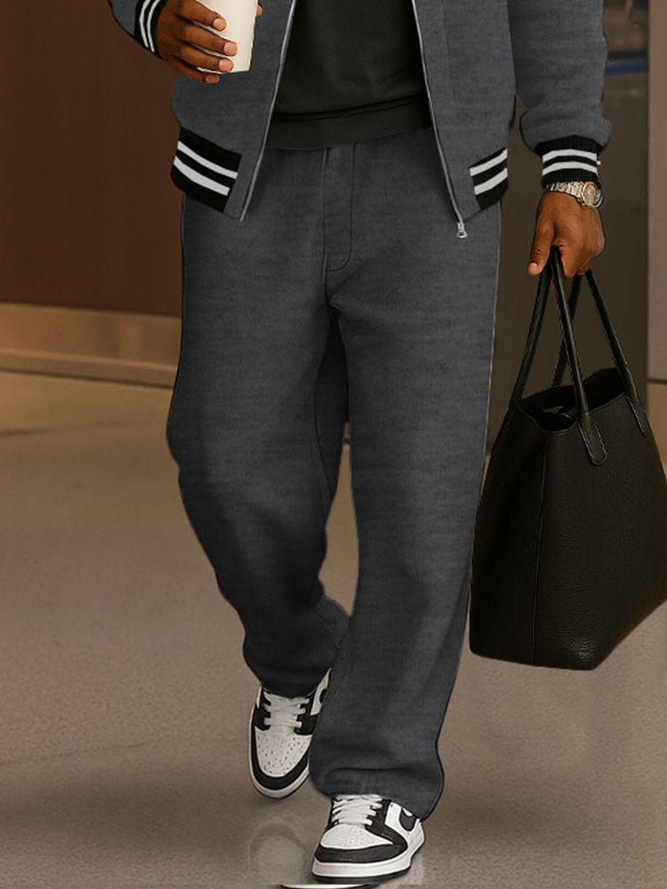 Casual Fleece Patchwork Jacket Pants Set