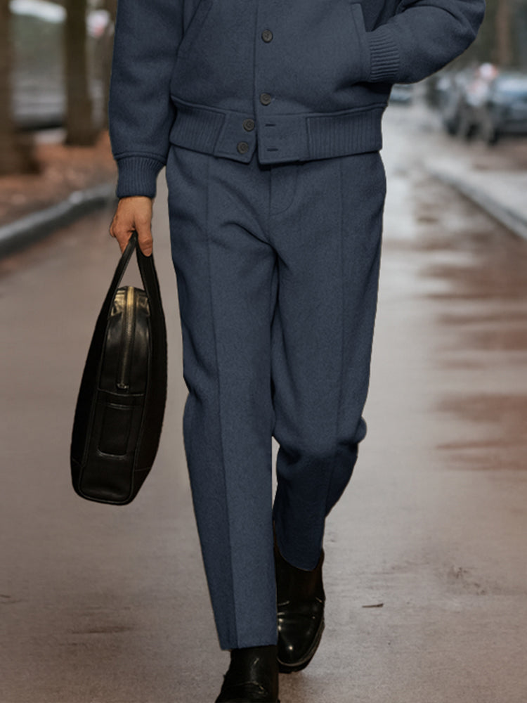 Urban Casual Ribbed Detail Jacket Pants Set