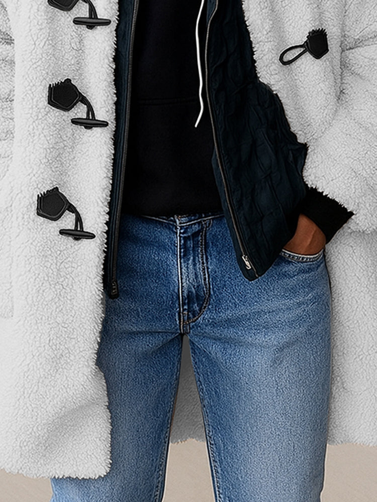 Casual Horn Toggle Button Fleece Coat