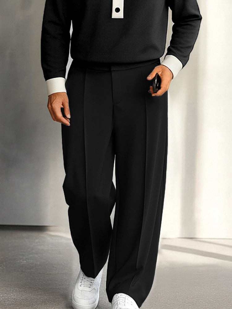 Modern Contrast Placket Top Pants Set
