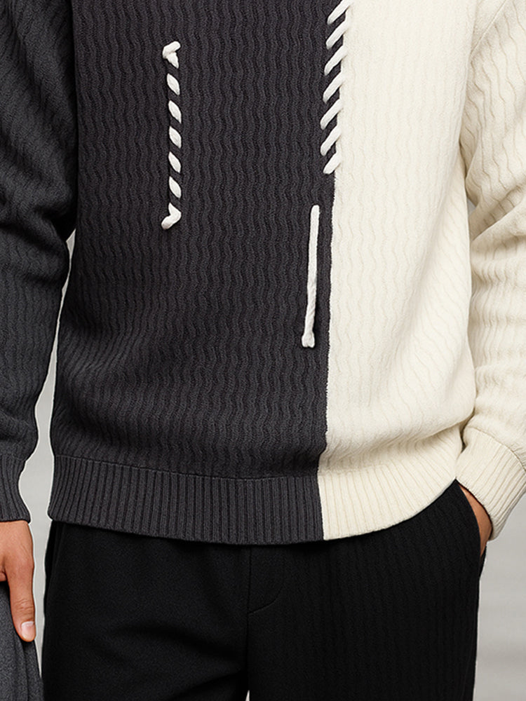 Designer Knit Patchwork Turtleneck Sweater