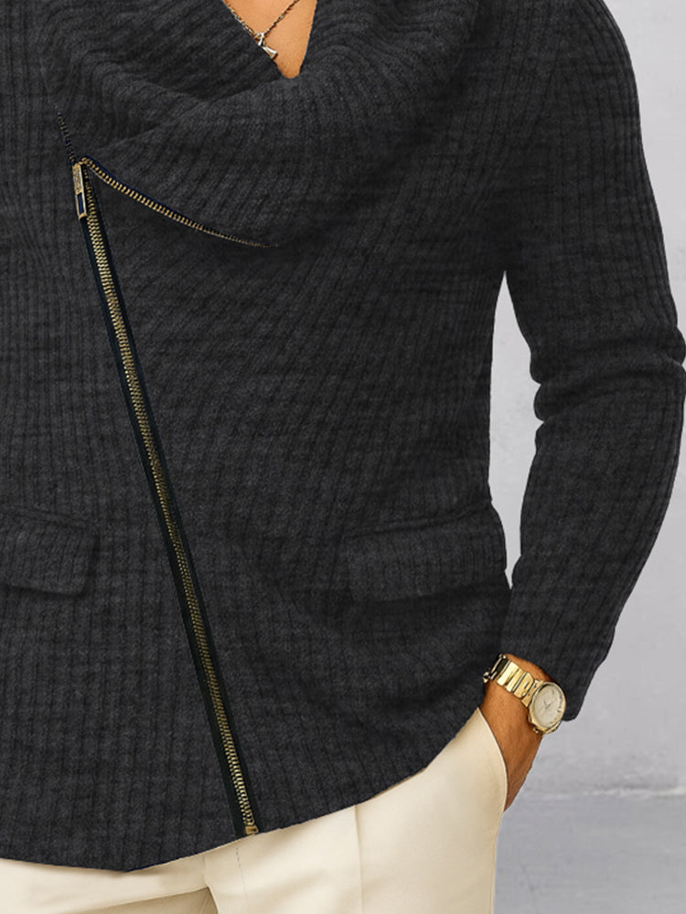 Unique Diagonal Zipper Knit Cardigan