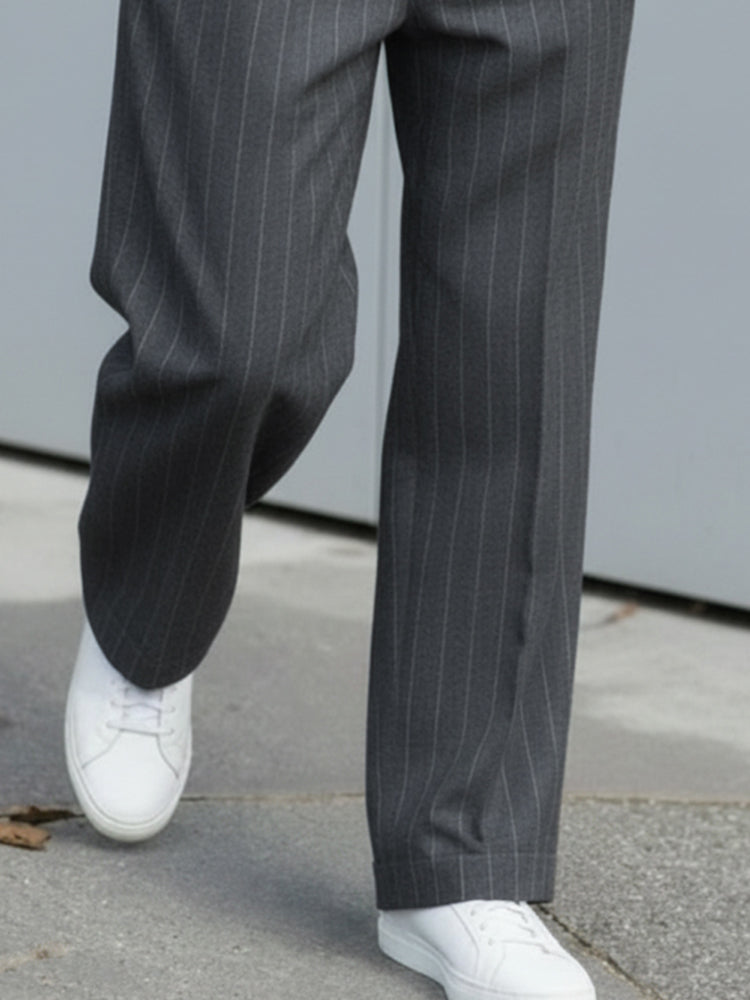 Casual Pleated Pinstripe Pants