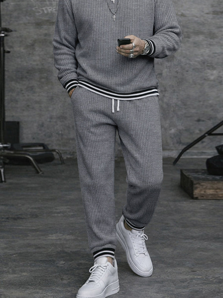 Casual Contrast Color Stripe Trim Matching Set