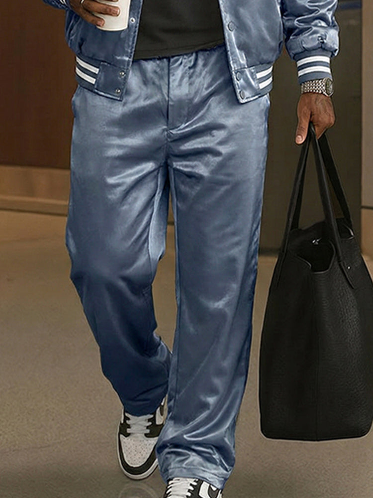 Stylish Satin Bomber Jacket Pants Set