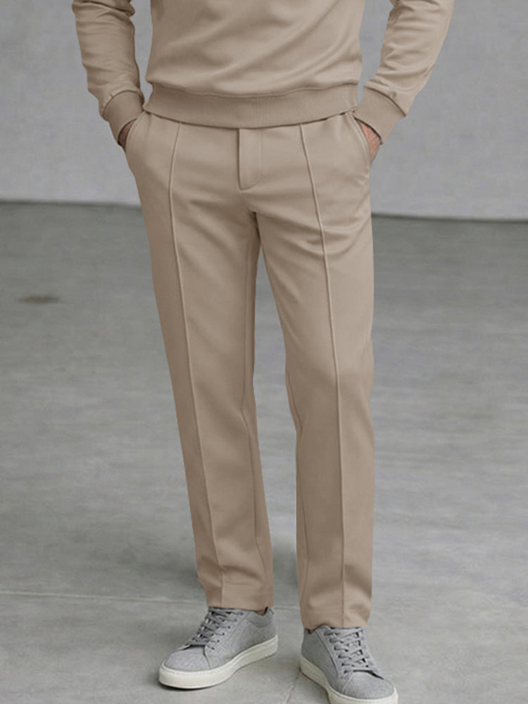 Casual Simple Pleated Collar Top and Pants Set