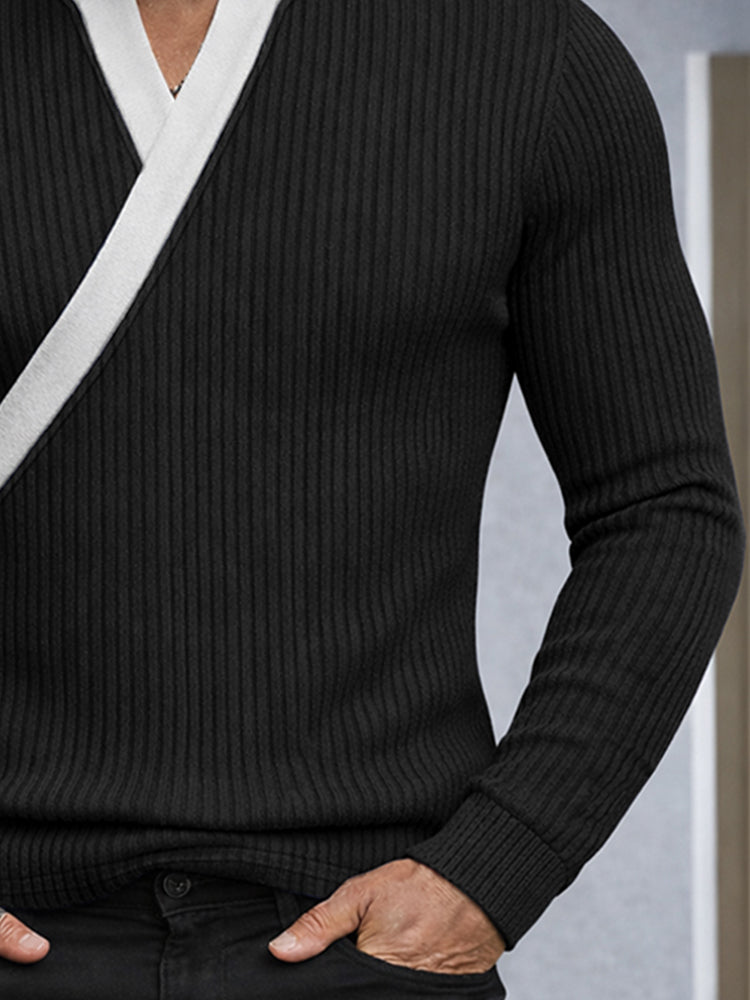 Slim Fit Contrast Color Neck Knit Top