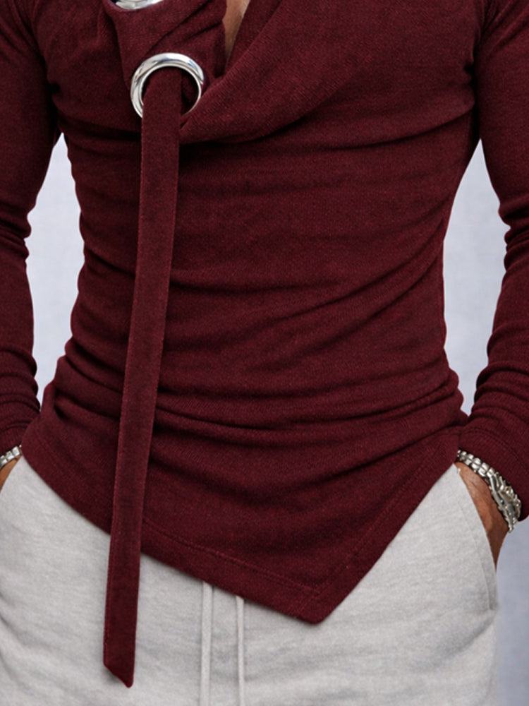 Stylish Slim Fit Eyelet Cowl Neck T-Shirt