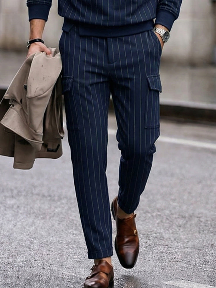Mordern Casual Vertical Striped Matching Set