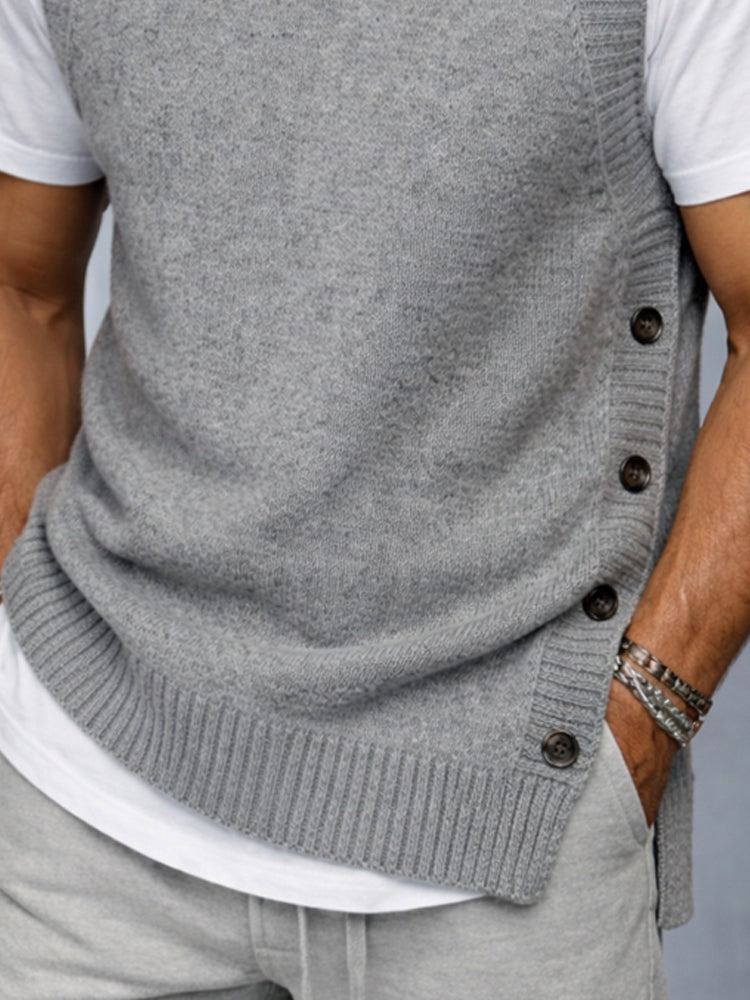 Asymmetrical Design Side Button Accents Knit Vest