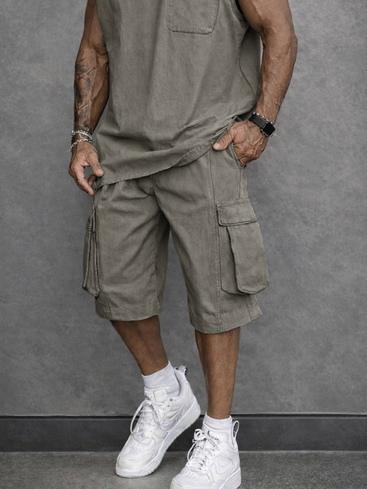 Cargo Street Style Vest Shorts Sports Set