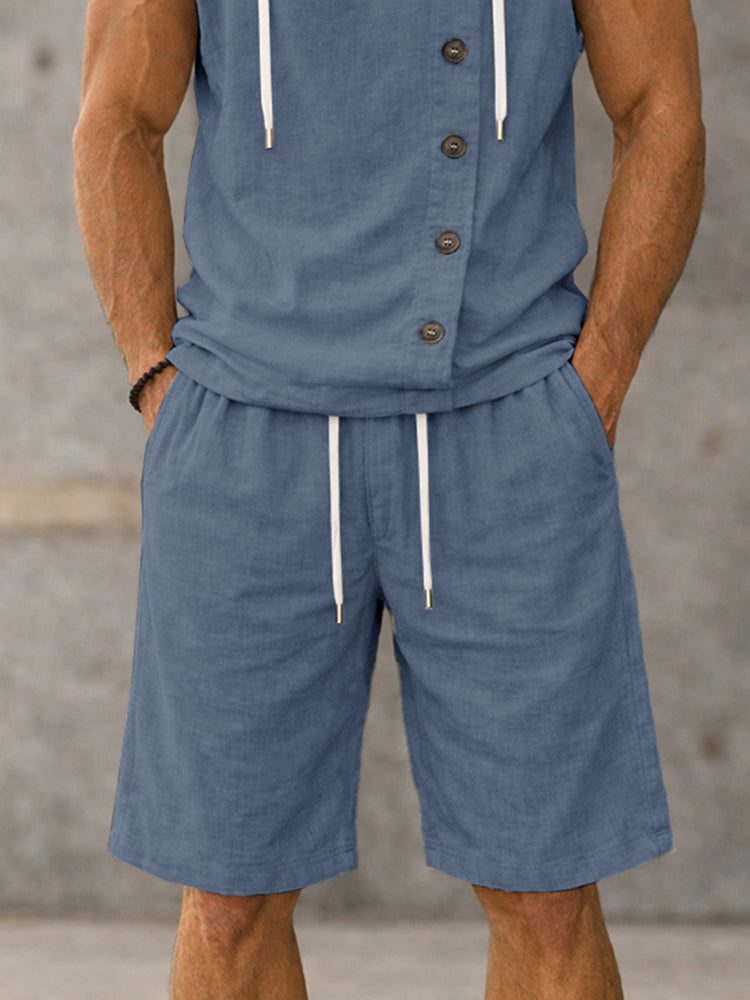 Casual Loose Washed Cotton Tank Top Shorts Set
