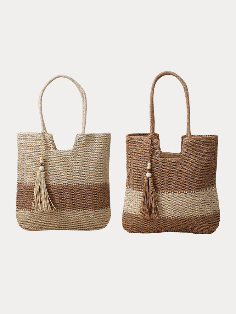Vacation Casual Color Block Straw Shoulder Bag