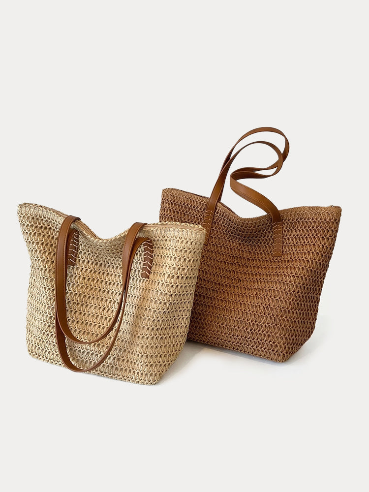 Minimalist Vacation Woven Straw Tote Bag