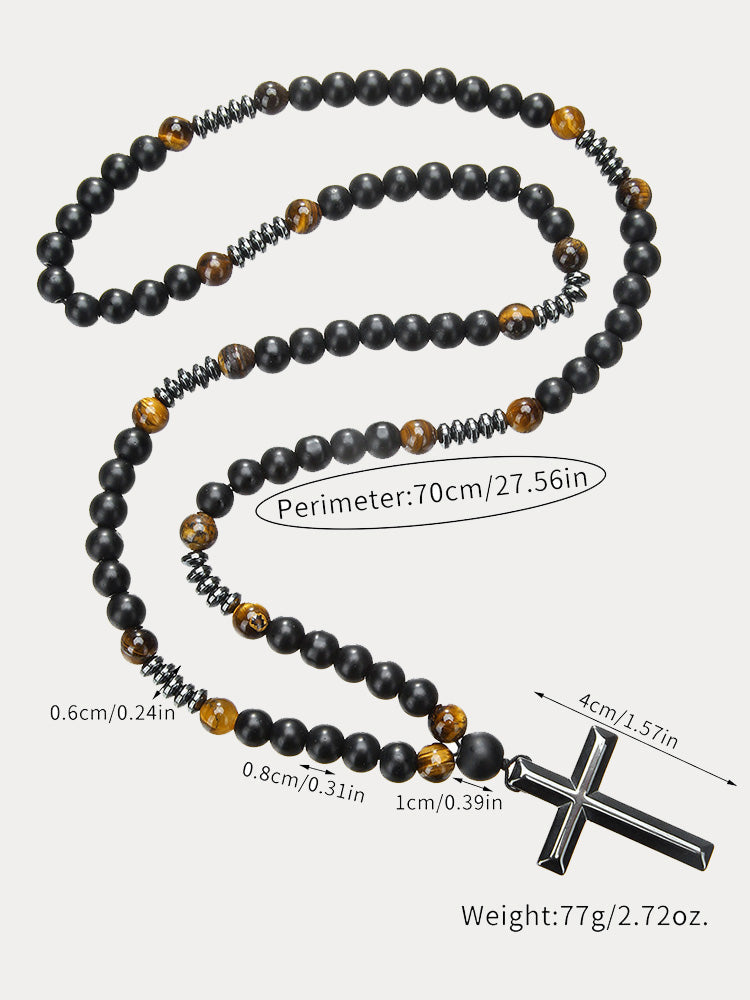 Tiger Beaded Cross Pendant Necklace