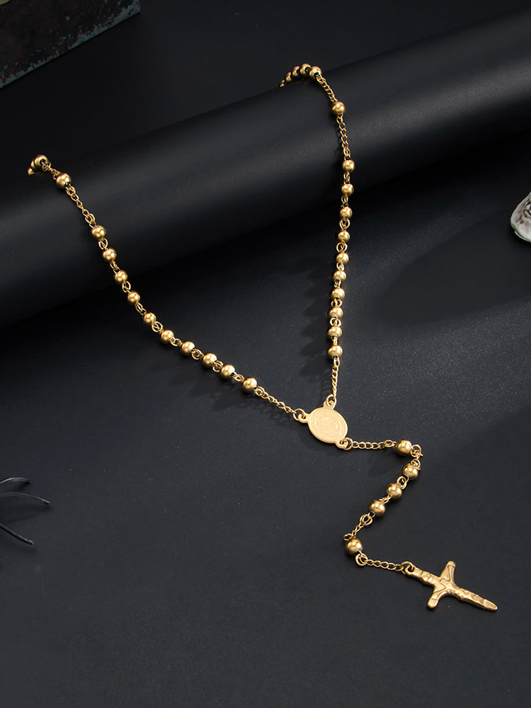 Unique Rosary Cross Pendant Necklace