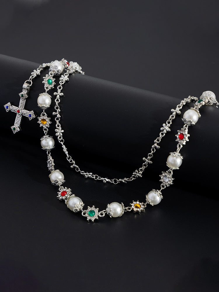 Streetwear Punk Rhinestone Cross Pendant Pants Chain