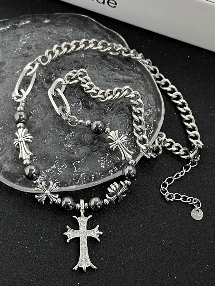Fashion Retro Gothic Cross Bead Necklace
