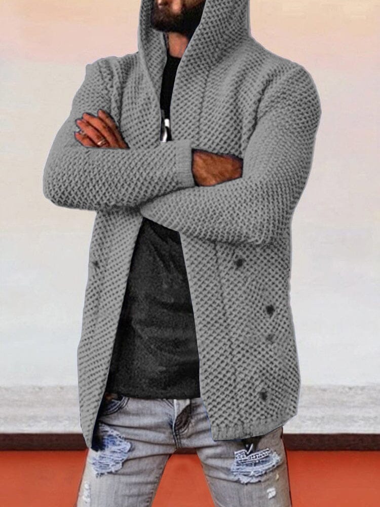 Solid Hooded Holey Sweater Coat