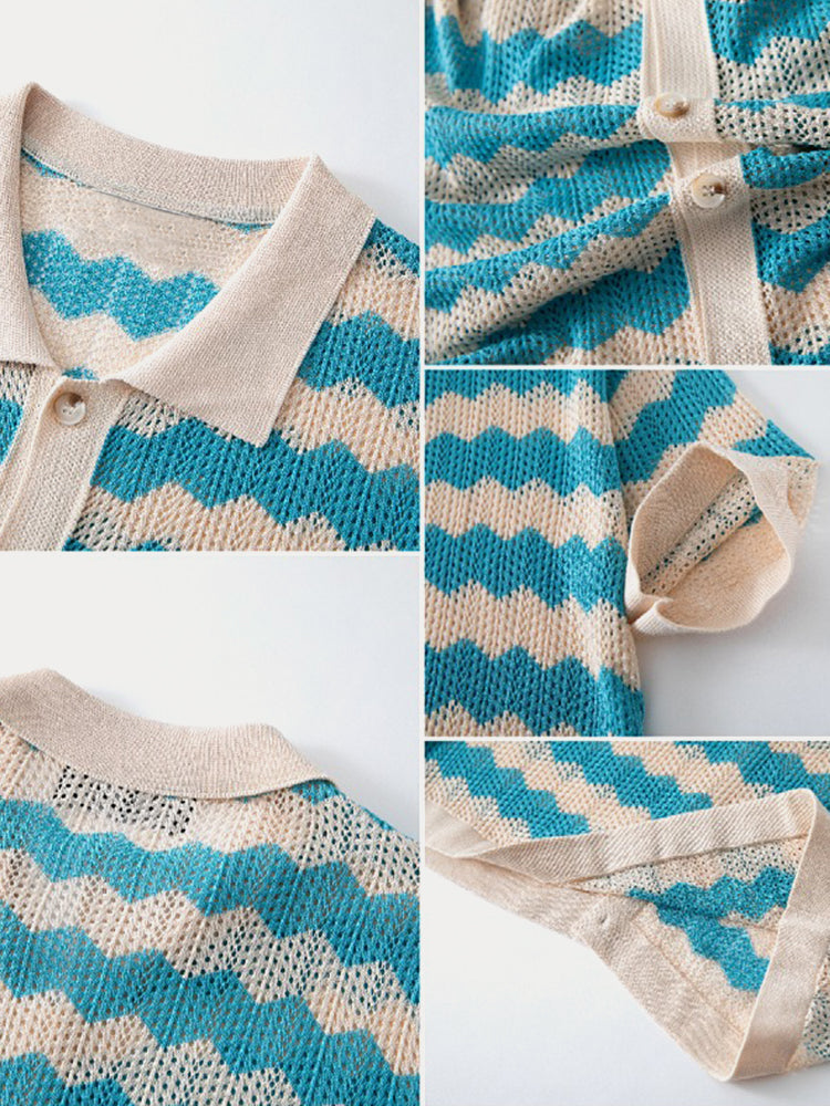 Stylish Openwork Jacquard Ripple Knit Shirt