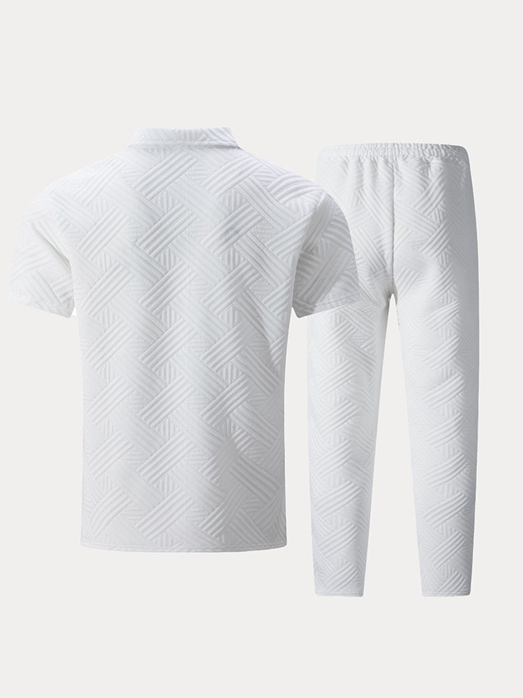 Stylish Jacquard Textured Polo Shirt Set