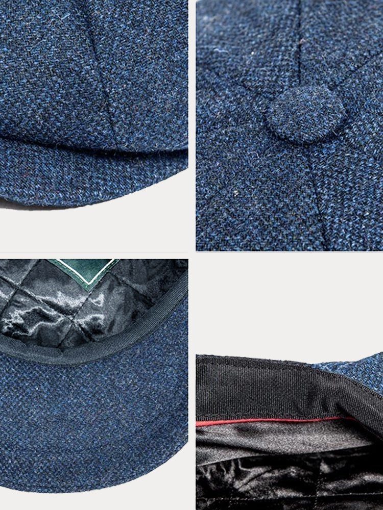 Vintage Herringbone Wool Blend Beret Hat