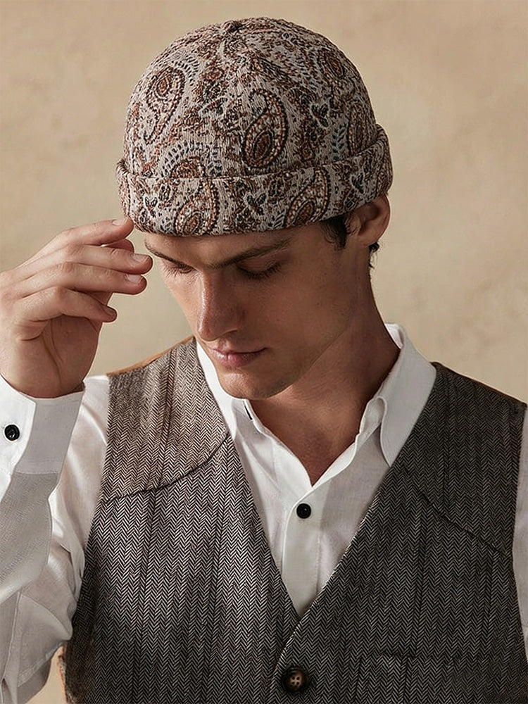 Vintage Paisley Print Brimless Cap