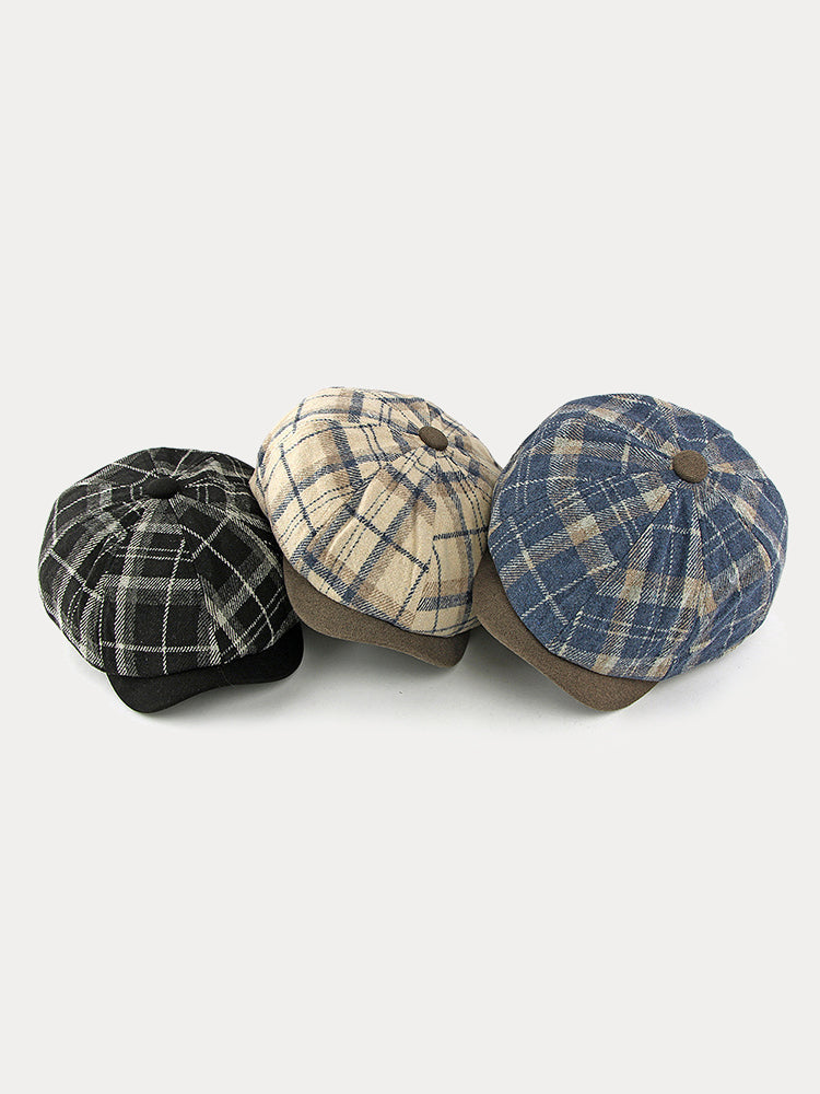 Vintage Plaid Warm Newsboy Cap