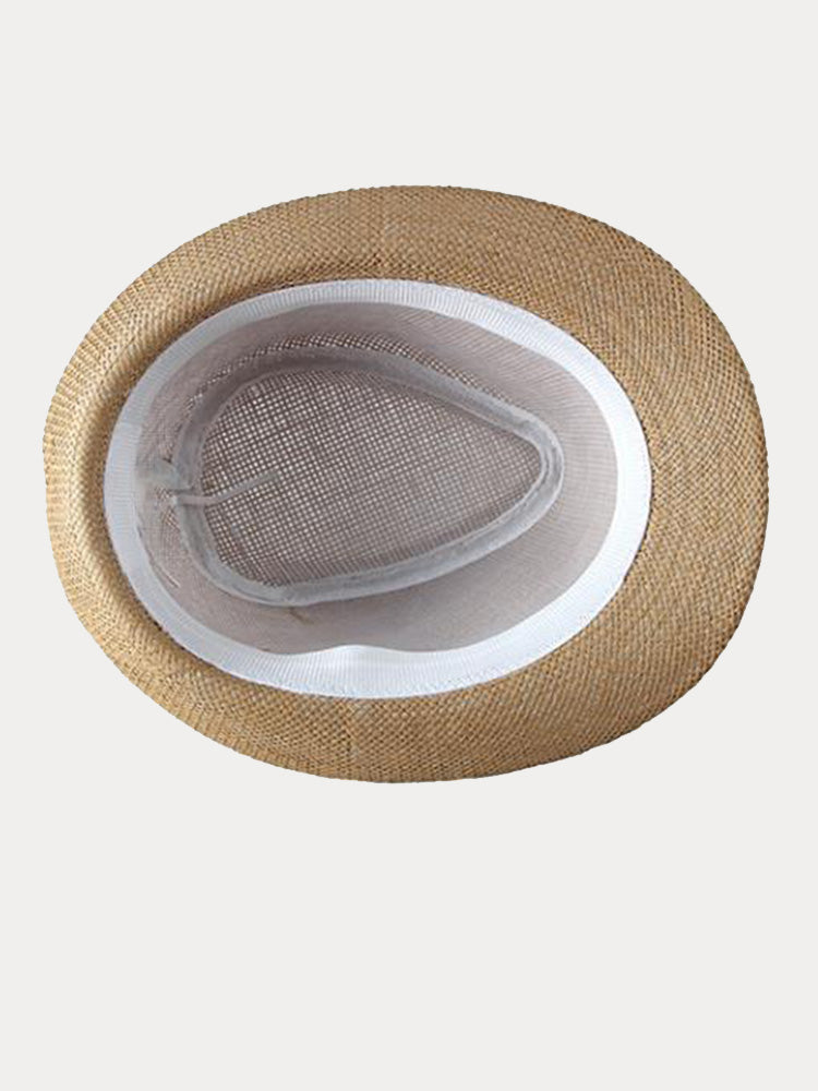 Classic Patchwork Band Panama Straw Fedora Hat