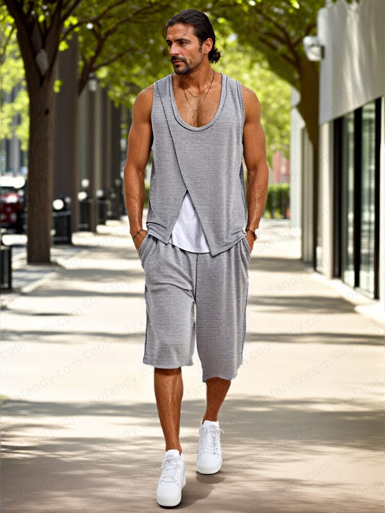 Fake Two-Piece Tank Top Shorts Set