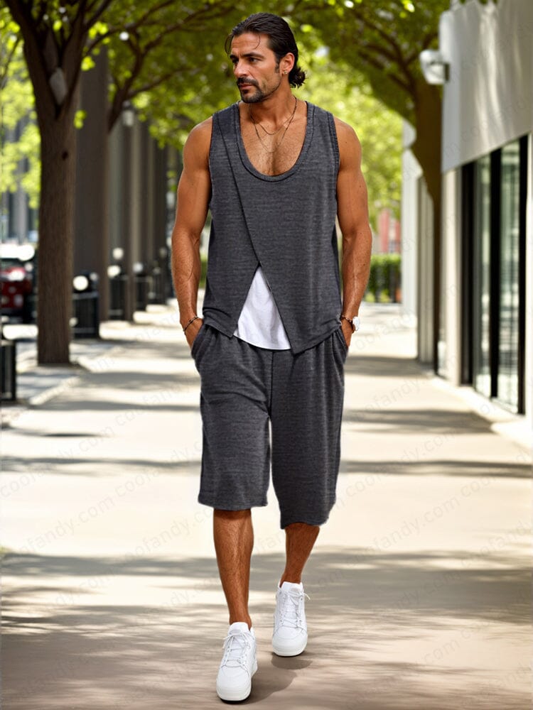 Fake Two-Piece Tank Top Shorts Set