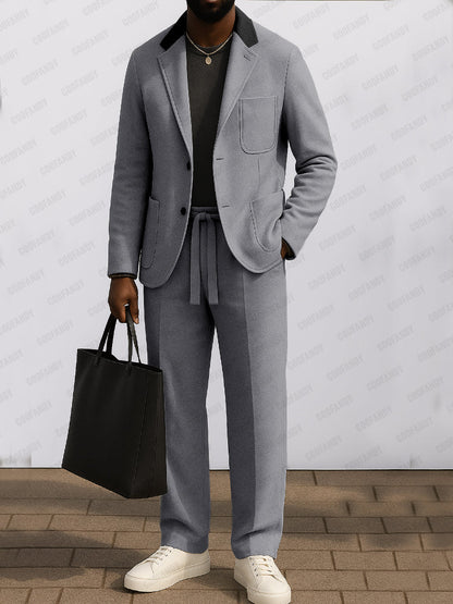 Fashion Suede Contrast Color Suit Set