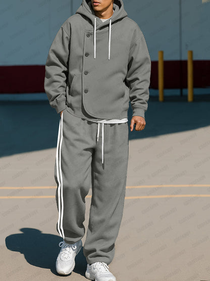 Sporty Street Style Hooded Jacket Set