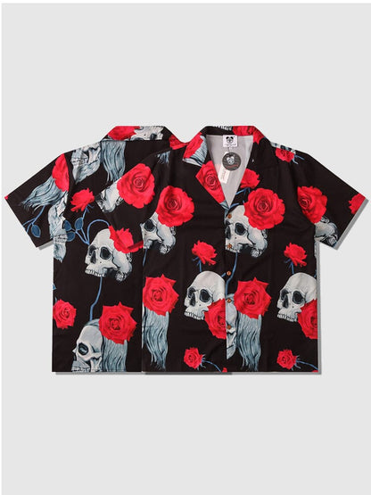 Rose Skull Lapel Short Sleeve Shirt
