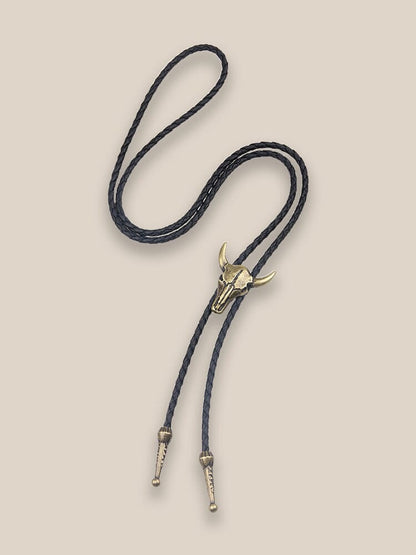 Western Cow Skull Bolo Tie Necklace